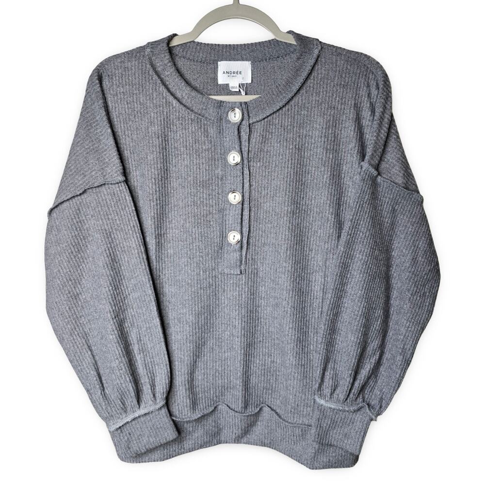 Andrée by Unit Waffle Knit Henley Top Small NWT